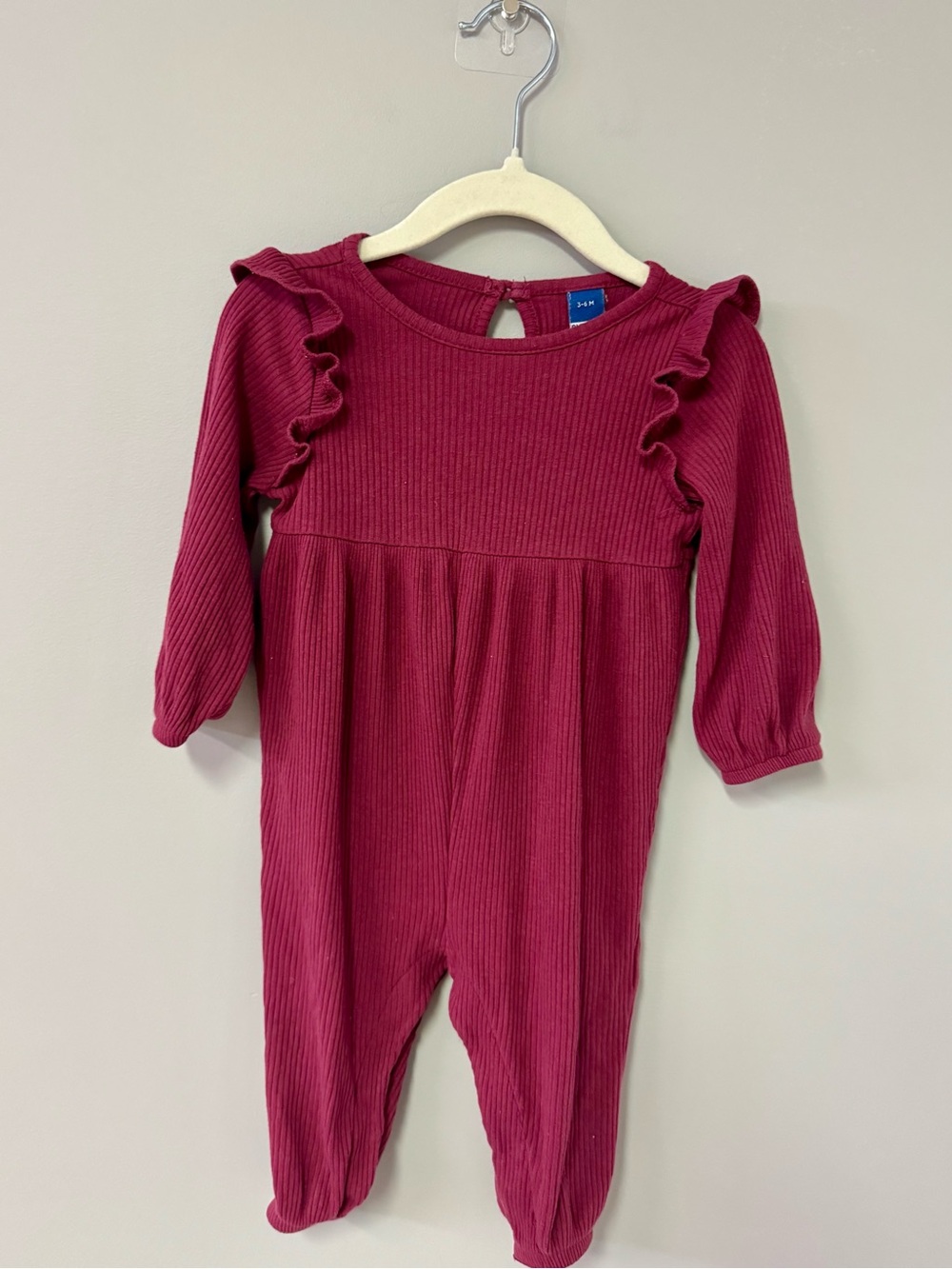 Old Navy Berry Pink Ribbed Ruffle Long-Sleeve Romper